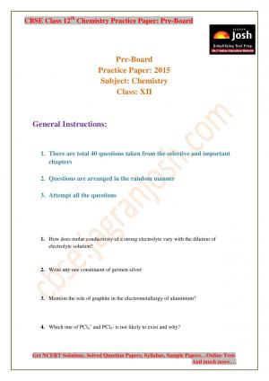 Chemistry class 12 Chemistry Practice Paper Pre-Board