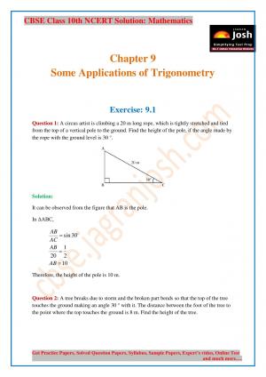 CBSE Class 10 NCERT Solution Mathematics Some Applications of Trigonometry
