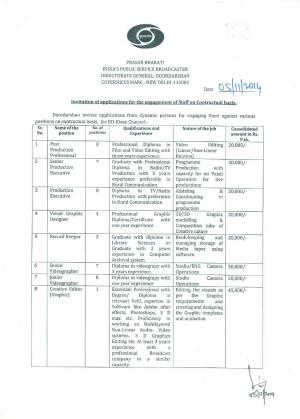 Engagement on Contractual Basis fo DD Kisan