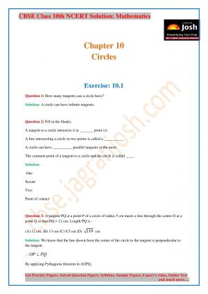 CBSE Class 10 NCERT Solution Mathematics Circles