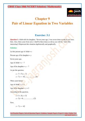 CBSE Class 10 NCERT Solution Mathematics Pair of Linear Equation in Two Variables