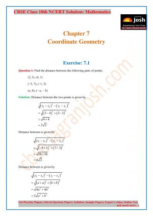 CBSE Class 10 NCERT Solution Mathematics Coordinate Geometry