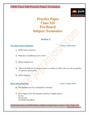 CBSE Class 12 Economics Practice Paper Pre-Board