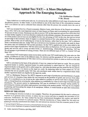 IJF-April-May07-Article2-VALUE ADDED TAX (VAT) - A MORE DISCIPLINARY APPROACH IN THE EMERGING SCENARIO