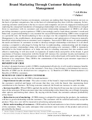 IJM-Jan08-Article3-Brand Marketing Through Customer Relationship Management