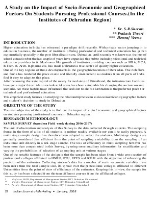 IJM-Jan08-Article4-A Study on the Impact of Socio- Economic and Geographical Factors on Students Pursuing Professional Courses (In the Institutes of Dehradun Region)