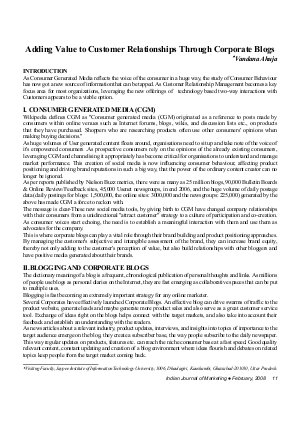 IJM-Feb08-Article2-Adding Value to Customer Relationships through Corporate Blogs