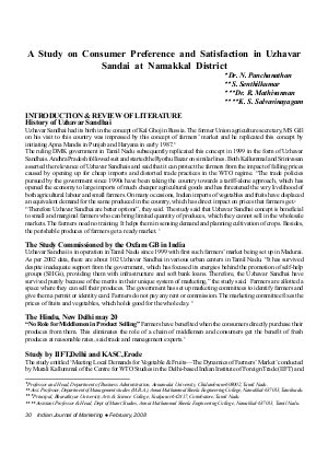 IJM-Feb08-Article5-A Study on Consumer Preference and Satisfaction in Uzhavar Sandai at Namakkal District
