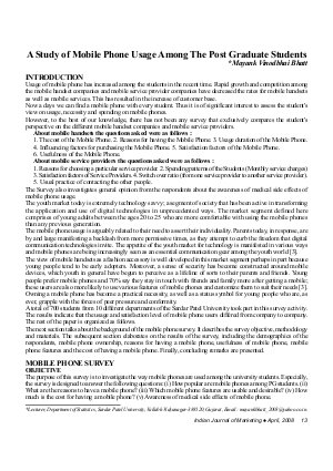 IJM-April08-Article2-A Study of Mobile Phone Usage Among The Post Graduate Students