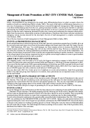 IJM-April08-Article5-Management of Events/Promotions at DLF City Center Mall,Gurgaon