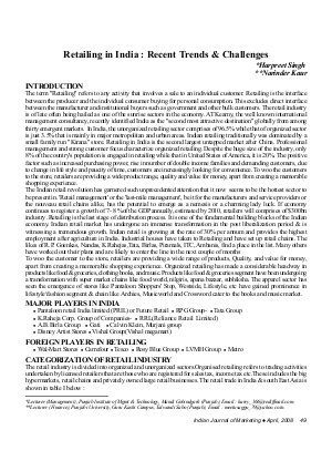 IJM-April08-Article7-Retailing in India:Recent Trends & Challenges