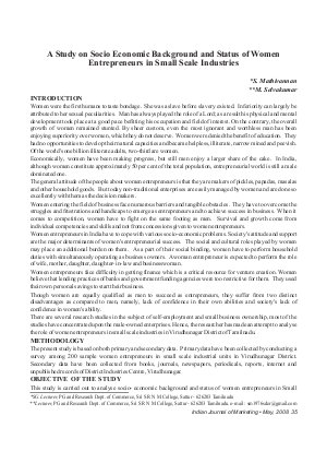 IJM-May08-Article6-A Study on Socio Economic Background and Status of Women Entrepreneurs in Small Scale Industries