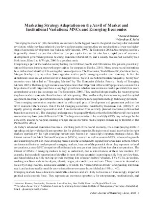 IJM-June08-Article1-Marketing Strategy Adaptation on the Anvil of Market and Institutional Variations : MNCs and Emerging Economies