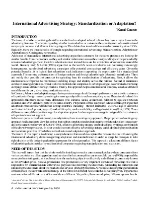 IJM-July08-Article2-International Advertising Strategy:Standardization or Adaptation?