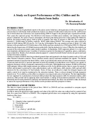 IJM-July08-Article3-A Study on Export Performance of Dry Chillies and Its Products from India