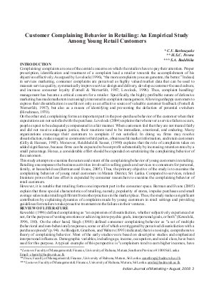 IJM-Aug08-Article1-Customer Complaining Behavior in Retailing: An Empirical Study among Young Retail Customers