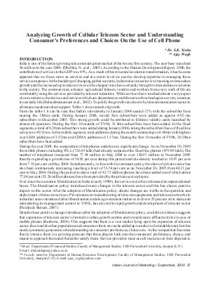 IJM-Sep08-Article4-Analyzing Growth of Cellular Telecom Sector and Understanding Consumer's Preferences and Choices on the Use of Cellphone