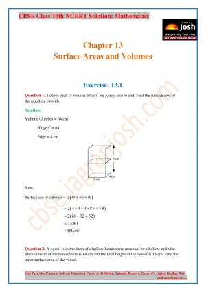 CBSE Class 10 NCERT Solution Mathematics Surface Area and Volume