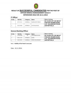 Punjab Gramin Bank Declared Final Results for Officer & Office Asst. Posts 2014 (2)