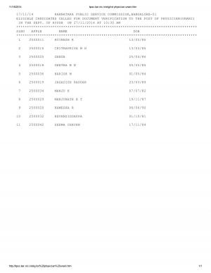 KPSC Issued Schedule for Document Verification for Physician Unani Posts 2014