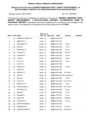 Kerala Public Service Commission Announced Result of Interview for the Various Posts 2014 (1)