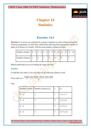 CBSE Class 10 NCERT Solution Mathematics Statistics