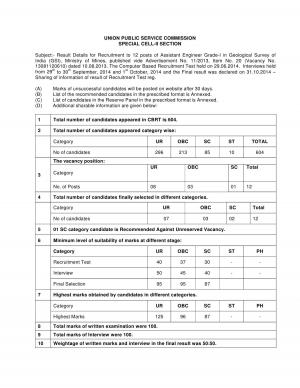 UPSC Announced Final Result for Assistant Engineer (Grade – I) 2014