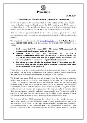 CBSE :Global Aptitude Index (SGAI) goes online  