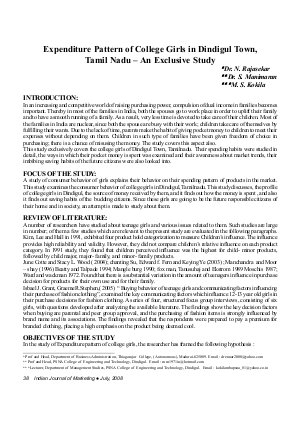 IJM-July08-Article8-Expenditure Pattern of College Girls in Dindigul Town,Tamil Nadu- An Exclusive Study