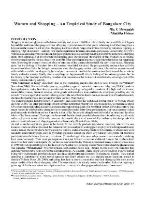IJM-July08-Article9-Women and Shopping- An Empirical Study of Bangalore City