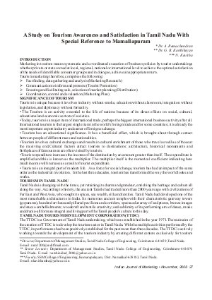 IJM-Nov08-Article5-A Study on Tourism Awareness and Satisfaction in Tamil Nadu with Special Reference to Mamallapuram