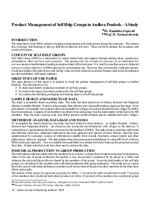 IJM-March08-Article5-Product Management of Self Help Groups in Andhra Pradesh - A Study