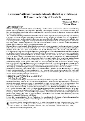 IJM-March08-Article6-Consumers' Attitude Towards Network Marketing with Special Reference to the City of Rourkela