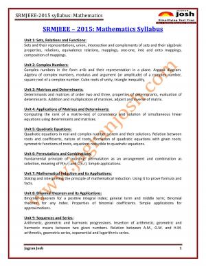 SRMJEEE-2015 Mathematics SyllabusSRMJEEE-2015 Mathematics Syllabus
