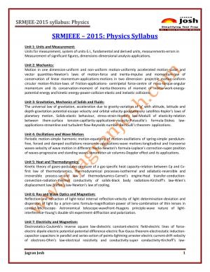 SRMJEEE-2015 Physics Syllabus