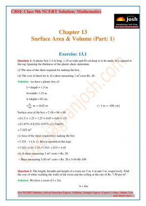 CBSE Class 9 NCERT Solution Mathematics Surface Area and Volume Part 1