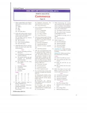 UGC-NET JRF Examination, 2013 (Held in June 2014) Commerce Paper-III