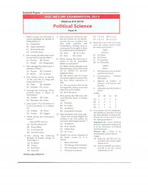 UGC-NET JRF Examination, 2013 (Held On 8-9-2014) Ploitical Sceince Paper-III