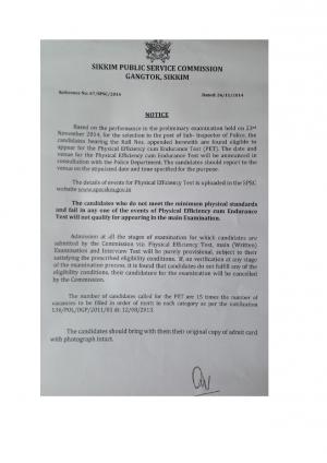 SPSC Declared Written Examination Results for Sub- Inspector of Police Posts 2014