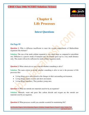 CBSE Class 10 NCERT Solution Science Life Processes