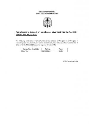 Staff Selection Commission Declared Final Result for 10 Various Posts 2014 