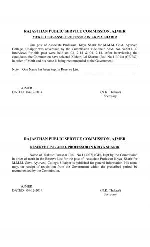 RPSC Announced Final Result for Associate Professor Post 2014