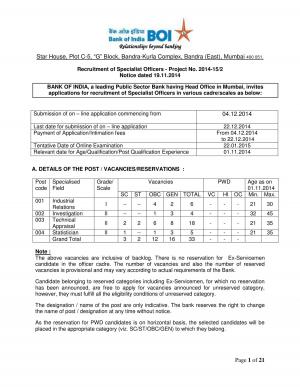 BOI invites application for Specialist Officers for MBA Graduates