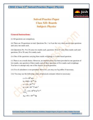 CBSE Class 12th Physics Solved Practice Paper 2015