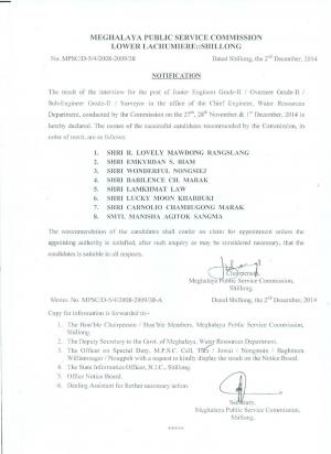 Meghalya PSC Declared Final Result for Officer/Engineer Posts 2014 (2)