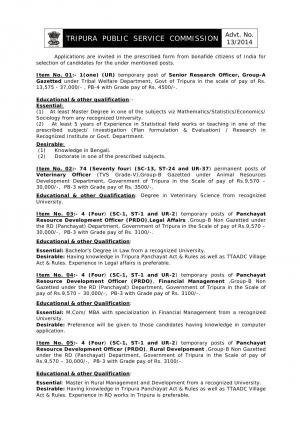 Tripura Public Service Commission Recruitment 2015