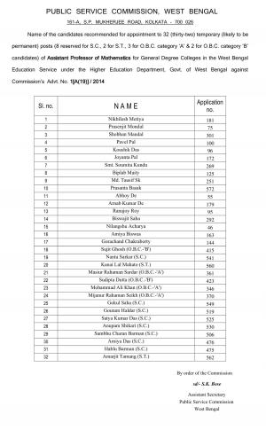 WBPSC Declared Final Result for Asst. Professor/Asst. Mistress Post 2014 (1)