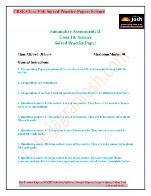 CBSE Class 10th Science Solved Practice Paper 2015