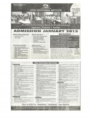 ATDC, Haryana Notified Admission to Vocational Training Courses 2015