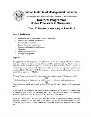 IIM FPM Admission Lucknow 2015